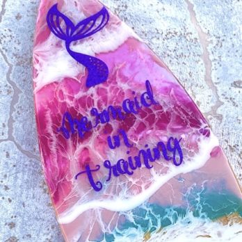 Ocean Pinks Mermaid Surfboard Art