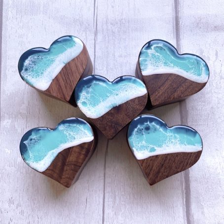 heart shaped ring box with ocean pattern