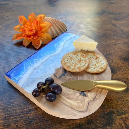 Blue ocean wave olive wood cheese board