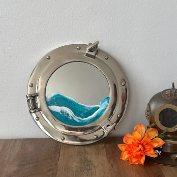 Metal porthole ocean view mirror